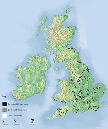 Placenames in the UK related to cranes. Credit: WWT Placenames in the UK related to cranes. Credit: WWT